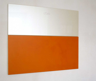 Dittici con le scritte, Ozio, 2004, smalto su alluminio e acrilico su tela, 126×150 cm